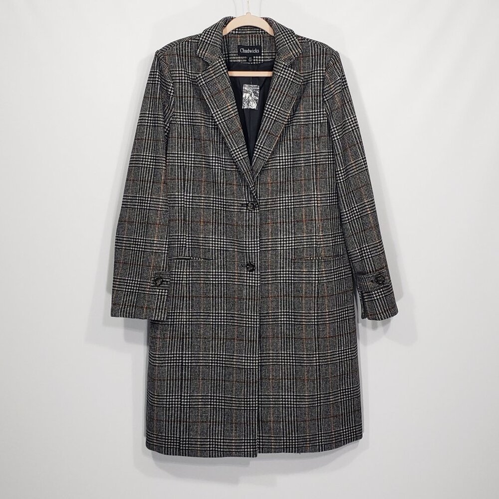 NWT  Vintage Chadwicks  Grey Plaid Wool Blend Overcoat Coat Jacket  Women's 12T